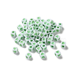 Opaque Acrylic Beads, Cube with Heart, Light Green, 4.5x4.5x4.5mm, Hole: 2mm(OACR-D301-06A)