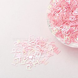 Ornament Accessories Plastic Paillette/Sequins Beads, Alphabet, Pink, 5.5x5.5~6x0.1mm(PVC-E001-12-RC01)