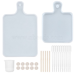 DIY Silicone Molds Kits, with Rectangle Handle Dinner Plate Silicone Molds, Silicone Measuring Cup, Plastic Transfer Pipettes, Disposable Latex Finger Cots, Birch Wooden Sticks, White, 28pcs/set(DIY-GF0002-29)