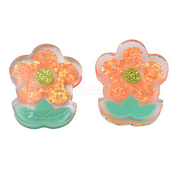 Transparent Epoxy Resin Cabochons, with Paillettes and Glitter Powder, Flower, Coral, 29x23x7mm(CRES-N034-42B)