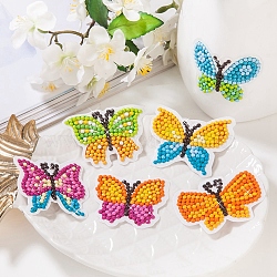 DIY Sticker Diamond Painting Kit, Including Resin Rhinestones Bag, Diamond Sticky Pen, Tray Plate and Glue Clay, Butterfly, 80x60mm, 6pcs(PW-WG69586-02)