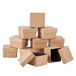 Cardboard Jewelry Boxes, with Sponge, for Ring, Square, Tan, 5x5x3.2cm(X-CBOX-R036-09)