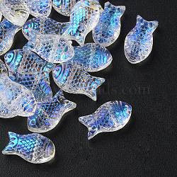 35Pcs Transparent Spray Painted Glass Beads, Fish, Clear AB, 15x8x5mm, Hole: 1mm(GLAA-YW0001-69A)