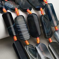 Dyed & Heated Natural Banded Agate Beads Strands, Flat Oval, Dark Blue, 39.5~40.5x15.5~16.5x6.5~7.5mm, Hole: 1.6~2mm, about 8pcs/strand, 15.35''~15.55''(39~39.5cm)(GG-CBAB9C6-D01-01)
