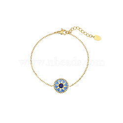 Stylish Stainless Steel Gold-Plated Cat Eye Necklace and Bracelet, Flat Round with Star Link Jewelry for Women(UJ8969-2)