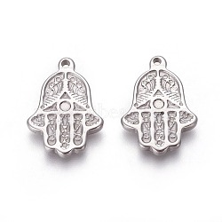 304 Stainless Steel Pendants, Hamsa Hand, Antique Silver, 21.5x15x2.2mm, Hole: 1.4mm(STAS-P231-15AS)