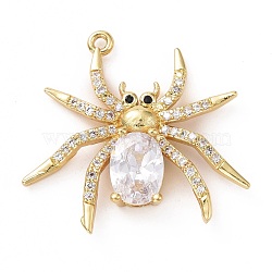 Eco-friendly Brass Micro Pave Cubic Zirconia Pendants, Cadmium Free & Lead Free, Long-Lasting Plated, Spider, Golden, 24x26x4mm, Hole: 1.2mm(KK-D079-19G)