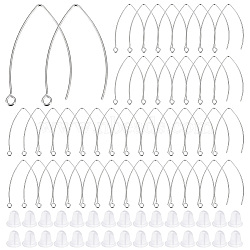 200Pcs 304 Stainless Steel Earring Hooks, Marquise Ear Wire, with 200Pcs Plastic Ear Nuts, Stainless Steel Color, 39~40x24x0.9mm, Hole: 2mm, 19 Gauge, Pin: 0.9mm(STAS-BBC0004-46)