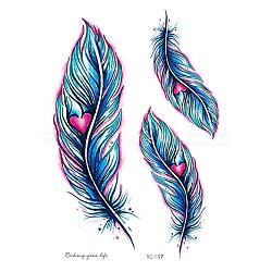 Feather Pattern Removable Temporary Tattoos Paper Stickers, Dodger Blue, 15x10.5cm(PW-WG48756-01)