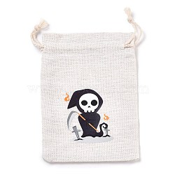 Halloween Cotton Cloth Storage Pouches, Rectangle Drawstring Bags, for Candy Gift Bags, Skull Pattern, 13.8x10x0.1cm(ABAG-M004-01H)