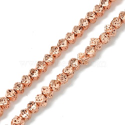 Electroplated Natural Lava Rock Beads Strands, Star Cut Faceted Round Beads, Rose Gold Plated, 3.5~4x5x5mm, Hole: 1mm, about 110pcs/strand, 15.67''(39.8cm)(G-I360-R01-03)