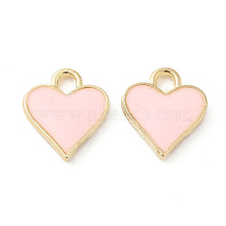 Alloy Enamel Charms, Heart Charm, Light Gold, Lead Free & Cadmium Free, Pink, 11.5x10x2mm, Hole: 2mm(ENAM-L046-03KCG)