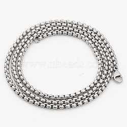 316 Surgical Stainless Steel Box Chain Necklaces, with Lobster Claw Clasps, Stainless Steel Color, 600x2.5mm(NJEW-WH0002-13)