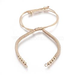 Nylon Cord Braided Bead Bracelets Making, with Brass Beads, Long-Lasting Plated, Real 24K Gold Plated, Wheat, 10-1/4 inch(26cm)~11-5/8 inch(29.6cm)(BJEW-F360-F12)