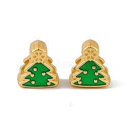 Alloy Enamel European Beads, Large Hole Beads, Christmas Tree Charm, Golden, Green, 12x11x7mm, Hole: 4mm(ENAM-M056-05G)