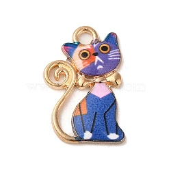 Alloy Enamel Pendants, Cadmium Free & Lead Free, Light Gold, Cat Charm, Midnight Blue, 21x14x1.5mm, Hole: 2mm(ENAM-T011-139H)