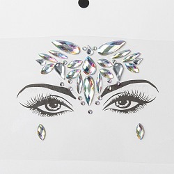 Acrylic Face Gems Stickers, Self Adhesive Temporary Tattoo, with Teardrop & Half Round & Horse Eye Rhinestones, Colorful, 0.3~2.2x0.3~1x0.15~0.35cm(MRMJ-F014-03)