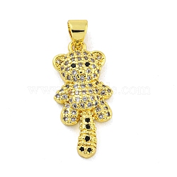 Brass Micro Pave Cubic Zirconia Pendant, Real 18K Gold Plated, Bear, Clear, 23.5x11x3.5mm, Hole: 4x3mm.(KK-R159-19B-G)