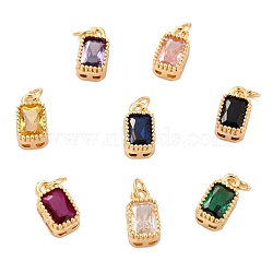 Real 18K Gold Plated Brass Inlaid Cubic Zirconia Charms, with Jump Ring, Long-Lasting Plated, Rectangle, Mixed Color, 9.5x5x3.5mm, Jump Ring: 4x0.5mm, 2.5mm Inner Diameter(ZIRC-L100-075G)