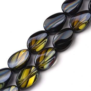 Transparent Electroplate Glass Bead Strands, Half Rainbow Plated, Teardrop, Black, 18.5x12.5x6mm, Hole: 1mm, about 40pcs/strand, 29.29 inch(74.4cm)