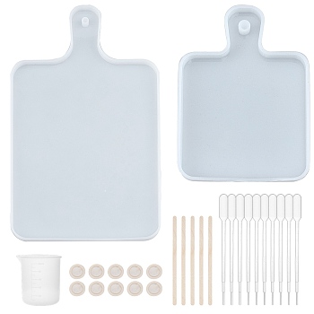 DIY Silicone Molds Kits, with Rectangle Handle Dinner Plate Silicone Molds, Silicone Measuring Cup, Plastic Transfer Pipettes, Disposable Latex Finger Cots, Birch Wooden Sticks, White, 28pcs/set