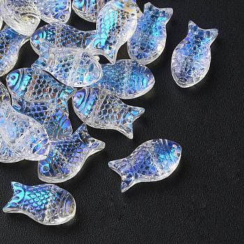 35Pcs Transparent Spray Painted Glass Beads, Fish, Clear AB, 15x8x5mm, Hole: 1mm