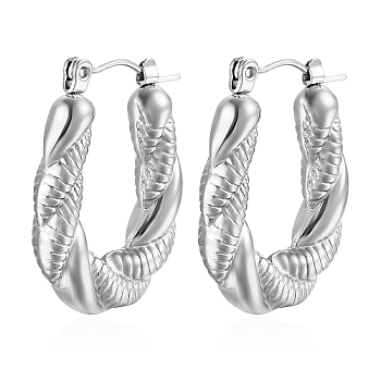304 Stainless Steel Hoop Earrings, Twist Rope Shape, Stainless Steel Color, 26x20mm