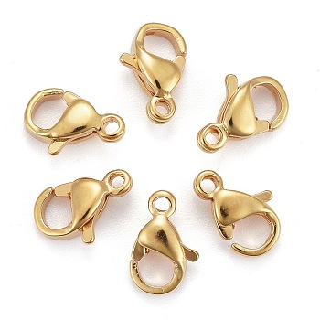 304 Stainless Steel Lobster Claw Clasps, Parrot Trigger Clasps, Real 24K Gold Plated, 9x6x3mm, Hole: 1mm