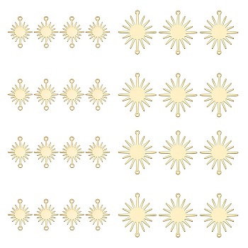 70Pcs 2 Styles Brass Sun Link Connectors, Long-Lasting Plated, Golden, 18~27x13.5~22.5x0.5mm, Hole: 1.2~1.4mm