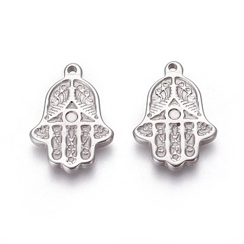 304 Stainless Steel Pendants, Hamsa Hand, Antique Silver, 21.5x15x2.2mm, Hole: 1.4mm