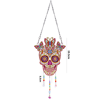 DIY Resin Sun Catcher Pendant Decoration Diamond Painting Kit, for Home Decorations, Skull, Halloween Theme, Mixed Color, 195mm