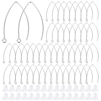200Pcs 304 Stainless Steel Earring Hooks, Marquise Ear Wire, with 200Pcs Plastic Ear Nuts, Stainless Steel Color, 39~40x24x0.9mm, Hole: 2mm, 19 Gauge, Pin: 0.9mm