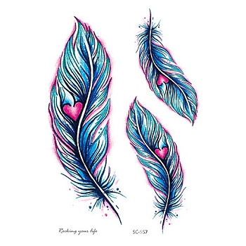 Feather Pattern Removable Temporary Tattoos Paper Stickers, Dodger Blue, 15x10.5cm