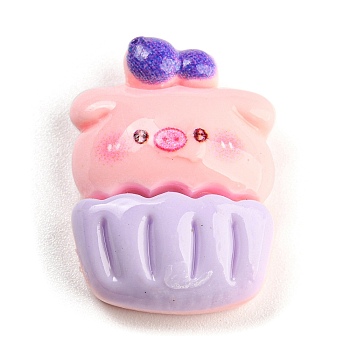 Pig Theme Opaque Resin Cabochons, Pink, Tableware, 24x18x8.5mm