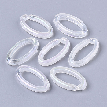 Transparent Acrylic Linking Rings, AB Color Plated, Imitation Gemstone Style, Quick Link Connectors, For Jewelry Cable Chains Making, Oval, Clear AB, 35x19x6mm, Inner Diameter: 10x25mm
