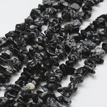Natural Snowflake Obsidian Beads Strands, Chip, Black, 3~5x7~13x2~4mm, Hole: 0.4mm, 34.9 inch
