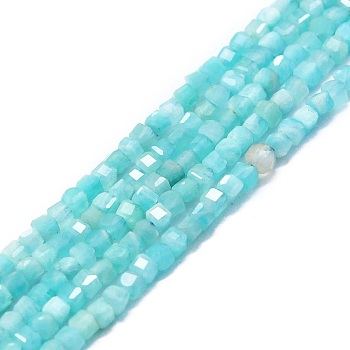 Natural Amazonite Beads Strands, Faceted, Cube, 2x2x2mm, Hole: 0.6mm, about 182pcs/strand, 15.16''~15.55''(38.5~39.5cm)