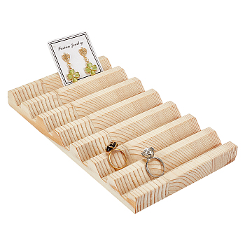 7-Slot Rectangle Wood Jewelry Slotted Display Stands, Wooden Jewelry Organizer Holder for Rings, Earring Display Cards and Photo, Home Decorations, Navajo White, 14x23x2cm, Groove: 0.9cm