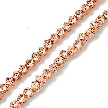 Electroplated Natural Lava Rock Beads Strands, Star Cut Faceted Round Beads, Rose Gold Plated, 3.5~4x5x5mm, Hole: 1mm, about 110pcs/strand, 15.67''(39.8cm)