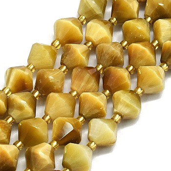 Natural Tiger Eye Beads Strands, Faceted, Bicone, 10~10.5x10~10.5mm, Hole: 1mm, about 30~32pcs/strand, 15.16~15.35''(38.5~39cm)