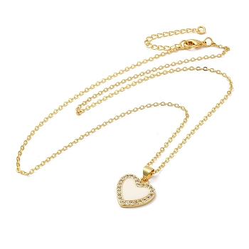 Brass Enamel with Rhinestone Pendant Necklace, Heart, Golden, 17.80 inch(45.2cm)