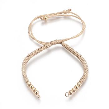 Nylon Cord Braided Bead Bracelets Making, with Brass Beads, Long-Lasting Plated, Real 24K Gold Plated, Wheat, 10-1/4 inch(26cm)~11-5/8 inch(29.6cm)