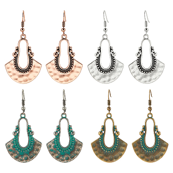 4 Pairs 4 Colors Hollow Teardrop Alloy Dangle Earrings with Brass Pins for Women, Mixed Color, 55.5x28mm, 1 Pair/color