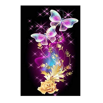 DIY Butterfly Theme Diamond Painting Kits, Including Canvas, Resin Rhinestones, Diamond Sticky Pen, Tray Plate and Glue Clay, Butterfly Pattern, 300x250mm