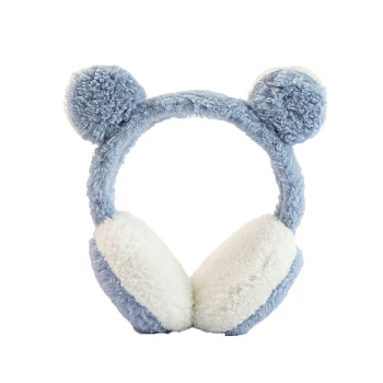 Wool Children's Adjustable Headband Earwarmer, Bear Ear Outdoor Winter Earmuffs, Steel Blue, 110mm