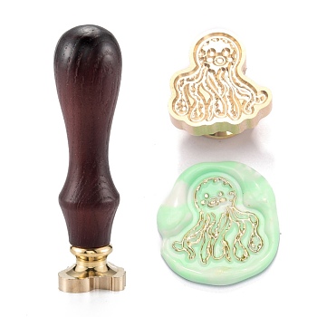 DIY Scrapbook, Brass Wax Seal Stamp and Wood Handle Sets, Octopus Pattern, 8.7cm, Stamps: 23x22x14mm, Handle: 78x22mm