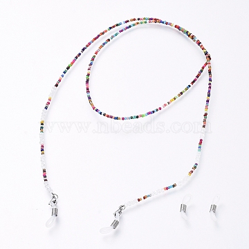 Glass Seed Beads Glasses Neck Cord, Face Mask Chains, Strap Eyeglass String Holder, with Glass Beads and Rubber Loop Ends, Colorful, 29.9 inch(76cm)(X-AJEW-EH00025)
