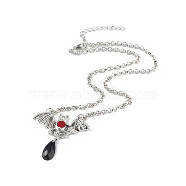 Пластиковая летучая мышь с каплевидным ожерельем и серьгами с подвесками(SJEW-G081-01AS)-4