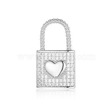 Platinum Clear Lock Brass+Cubic Zirconia Pendants
