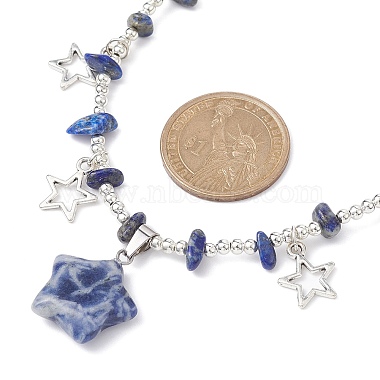 Natural Blue Spot Jasper & Alloy Star Charms Bib Necklace with Chips Beaded Chains(NJEW-JN04512-01)-4